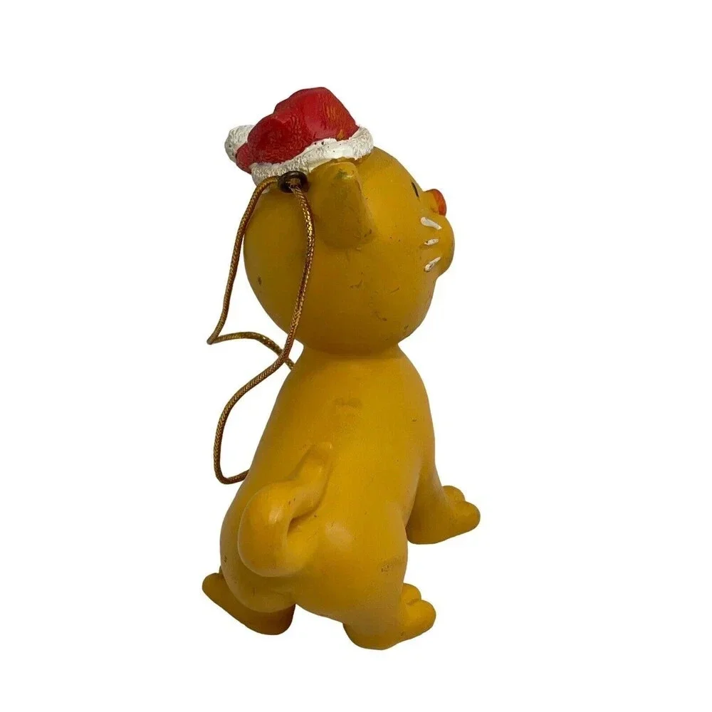 Vintage Ceramic Yellow Cat Kitten in Christmas Ornament 3”